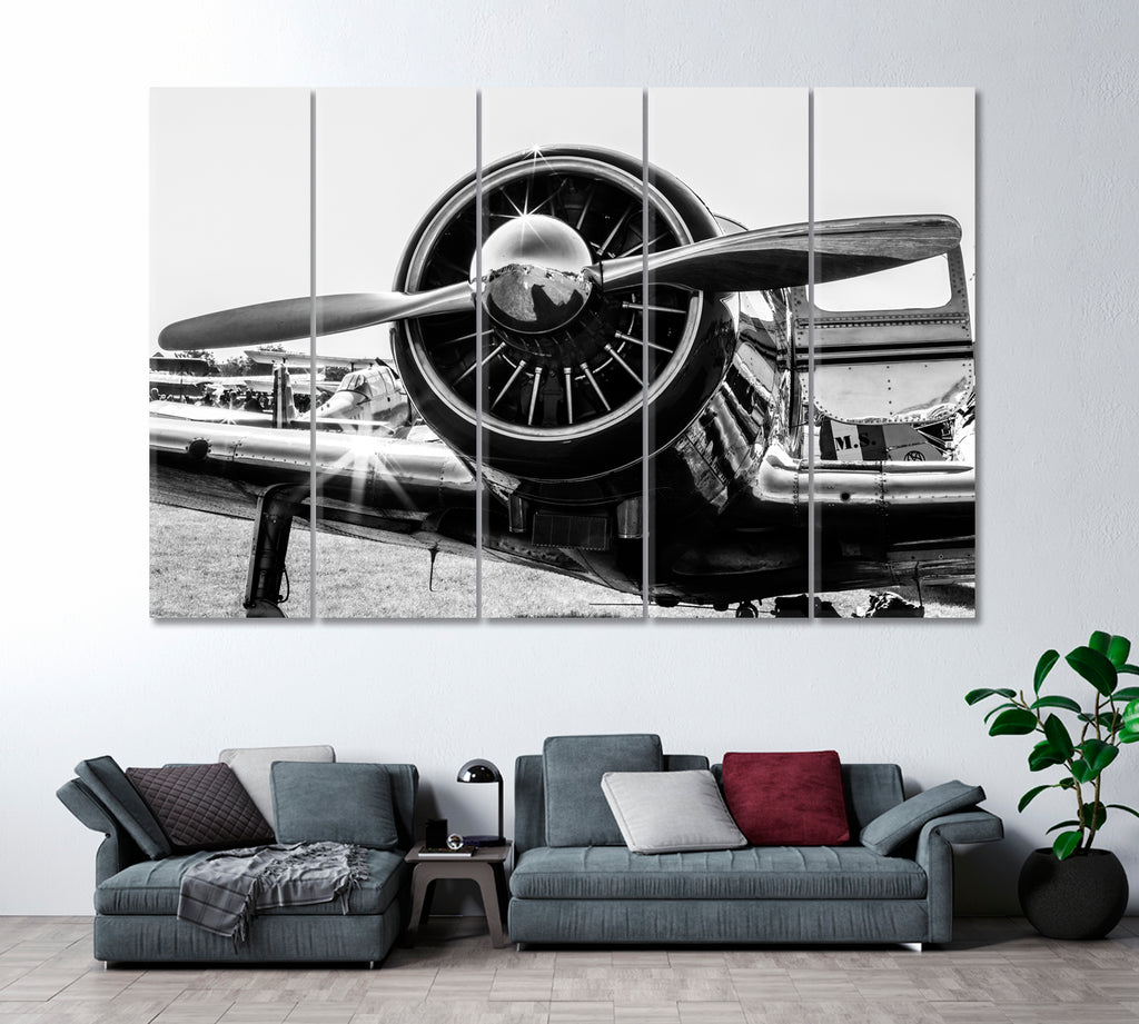 Old Airplane Canvas Print ArtLexy 5 Panels 36"x24" inches 