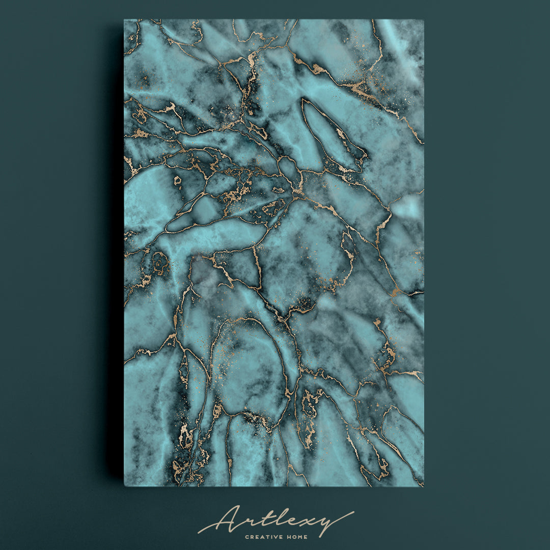 Abstract Turquoise Marble with Gold Veins Canvas Print ArtLexy 1 Panel 16"x24" inches 