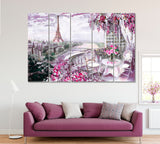 Paris with Eiffel Tower Canvas Print ArtLexy 5 Panels 36"x24" inches 