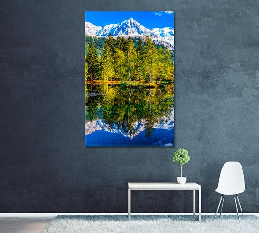 Lake Reflection of Snowy Mountains Canvas Print ArtLexy 1 Panel 16"x24" inches 