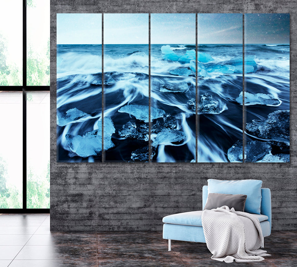 Jokulsarlon Glacier Lagoon in Iceland Canvas Print ArtLexy 5 Panels 36"x24" inches 