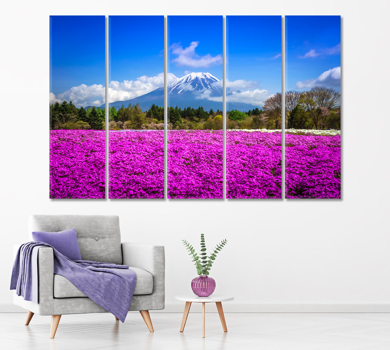 Mount Fuji with Fields of Pink Shiba Sakura Japan Canvas Print ArtLexy 5 Panels 36"x24" inches 