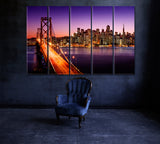 San Francisco Skyline at Sunset California Canvas Print ArtLexy 5 Panels 36"x24" inches 