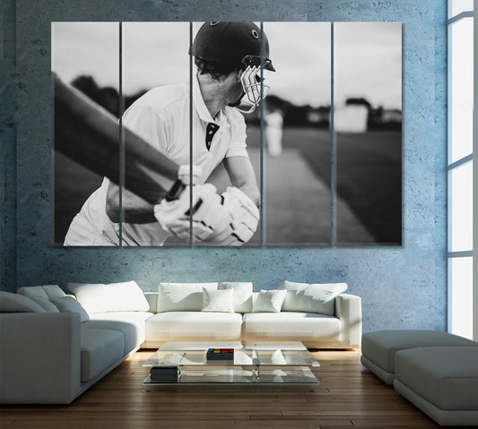 Cricketer in Action Canvas Print ArtLexy 5 Panels 36"x24" inches 