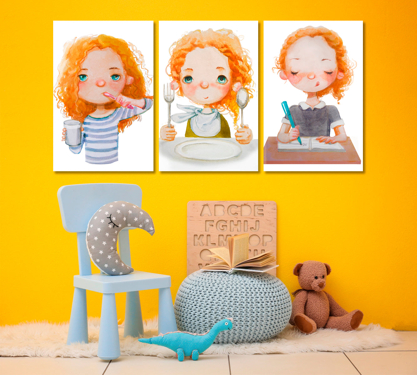 Set of 3 Cute Girl Canvas Print ArtLexy   