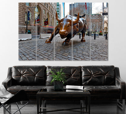 Charging Bull Wall Street Manhattan Canvas Print ArtLexy 5 Panels 36"x24" inches 