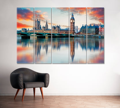 Houses of Parliament with Big Ben London Canvas Print ArtLexy 5 Panels 36"x24" inches 