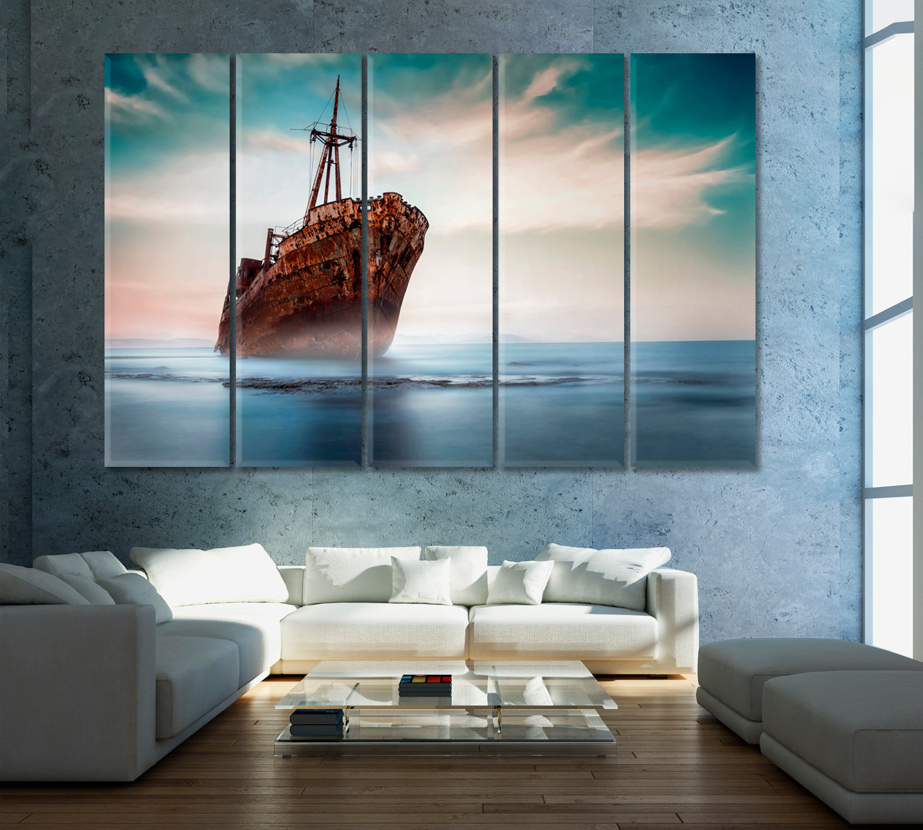 Shipwreck on Gythio Beach Greece Canvas Print ArtLexy 5 Panels 36"x24" inches 