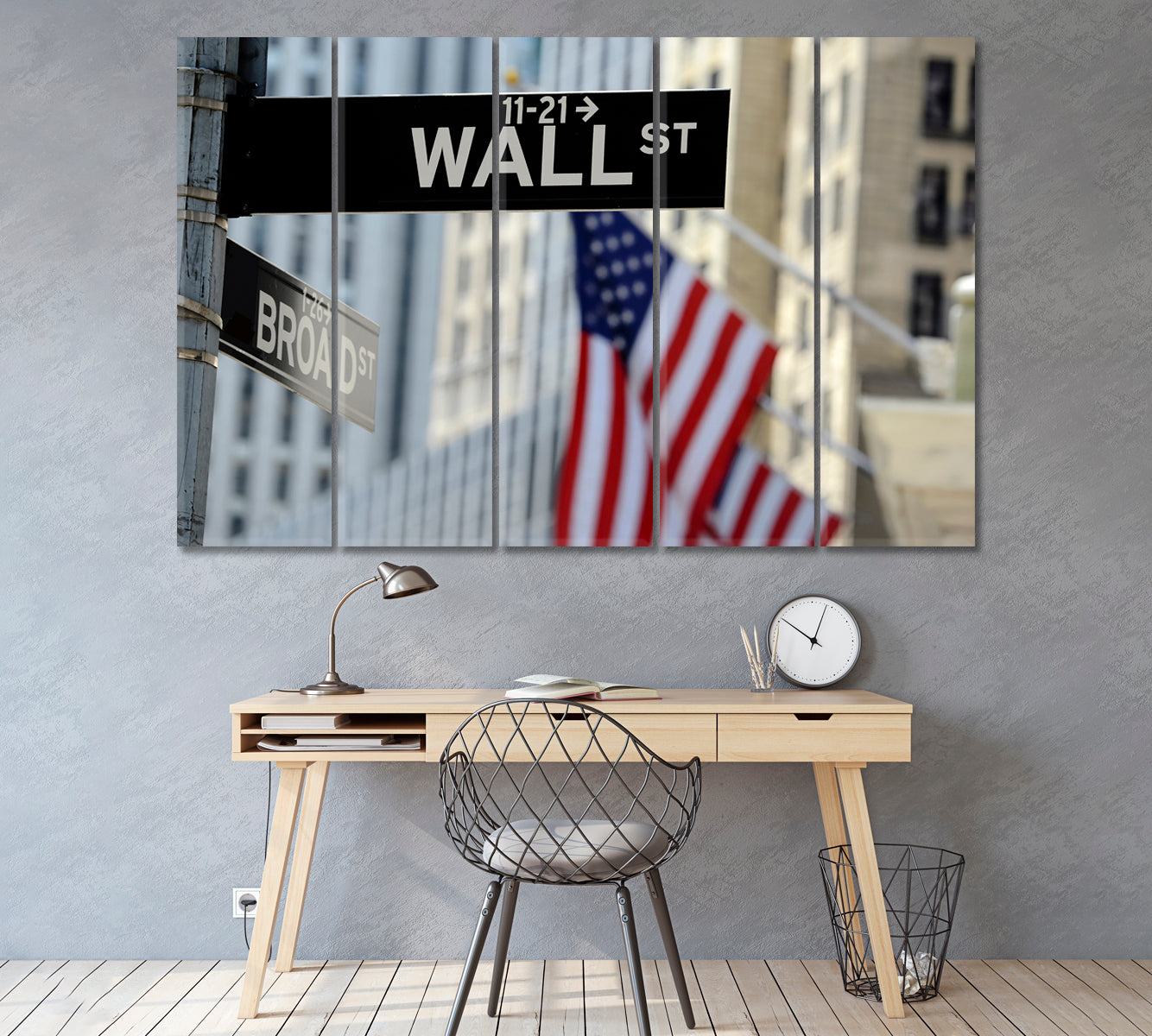 Wall Street Sign Canvas Print ArtLexy 5 Panels 36"x24" inches 