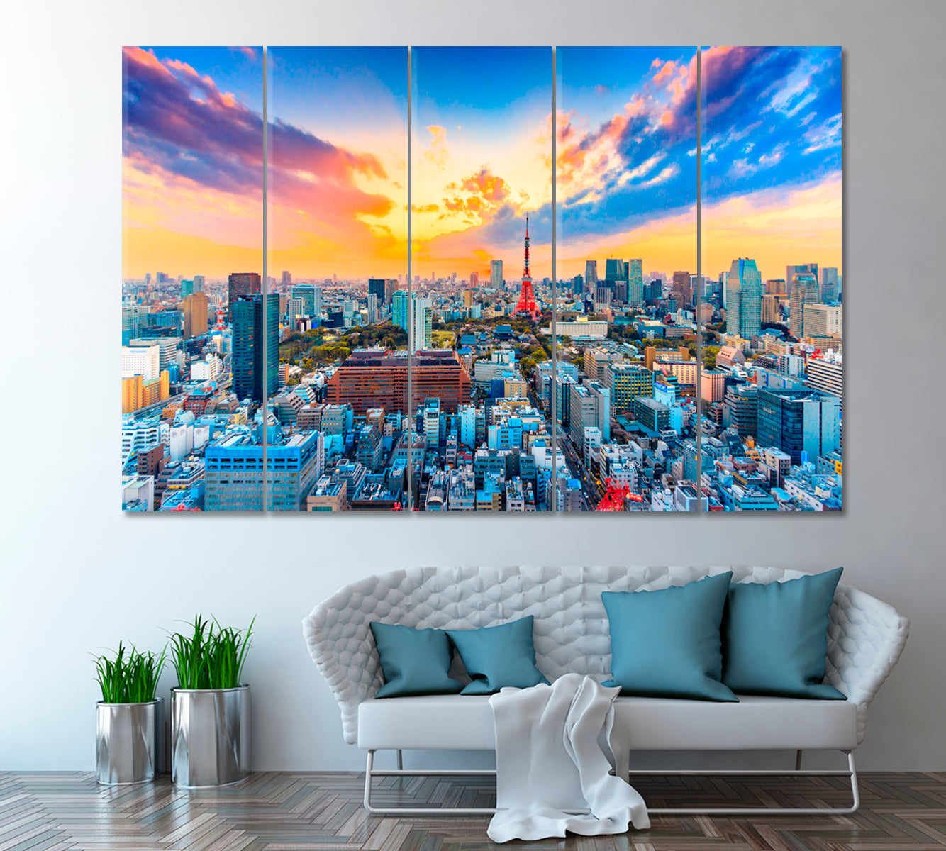 Tokyo Cityscapes Japan Canvas Print ArtLexy 5 Panels 36"x24" inches 