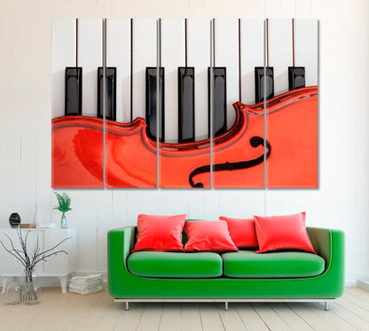 Classical Violin on Piano Keys Canvas Print ArtLexy 5 Panels 36"x24" inches 