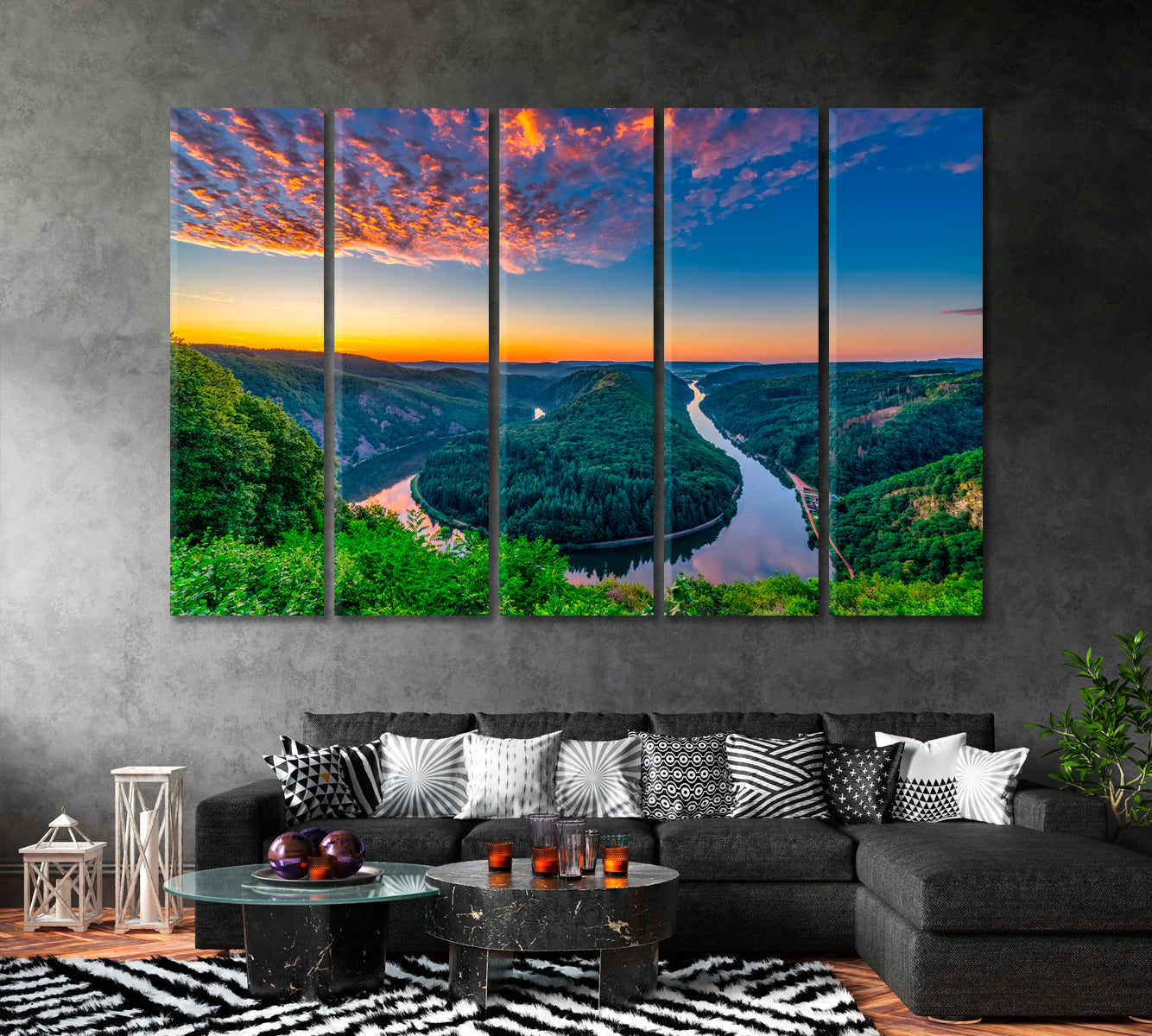 Saar River Valley South Germany Canvas Print ArtLexy 5 Panels 36"x24" inches 