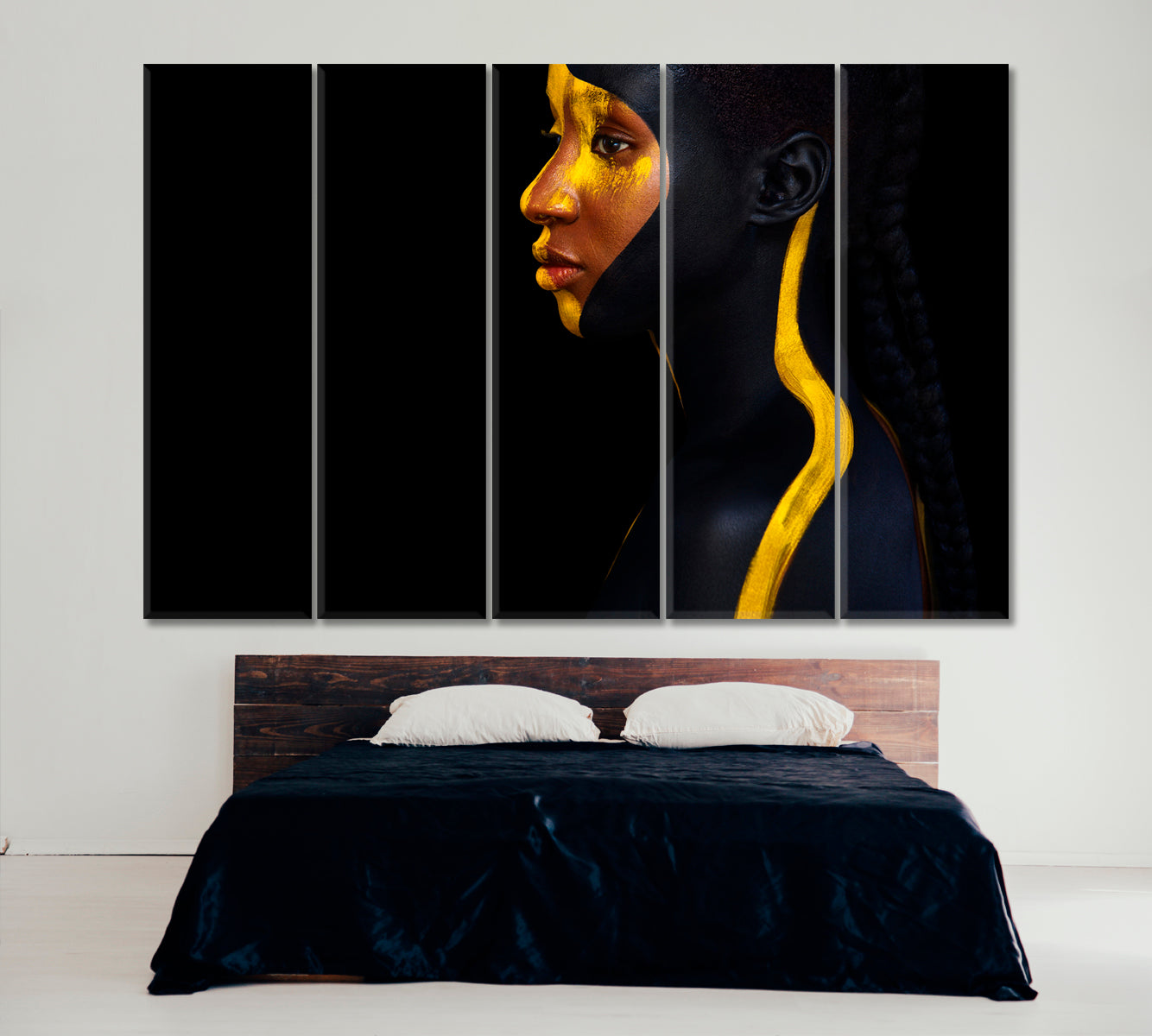 Young African Woman with Black and Yellow Body Art Canvas Print ArtLexy 5 Panels 36"x24" inches 