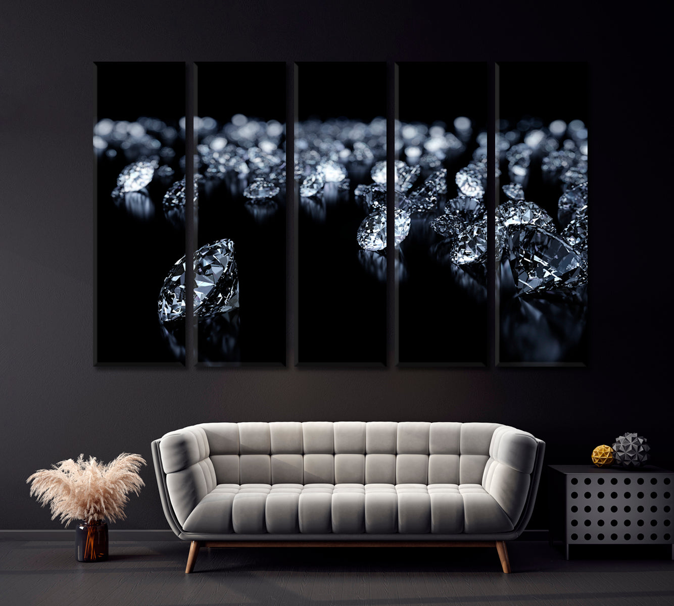 Diamonds in Black and White Canvas Print ArtLexy 5 Panels 36"x24" inches 