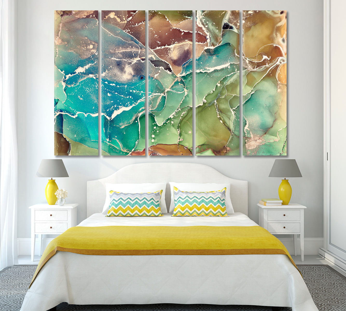 Liquid Multicolor Marble with Veins Canvas Print ArtLexy 5 Panels 36"x24" inches 