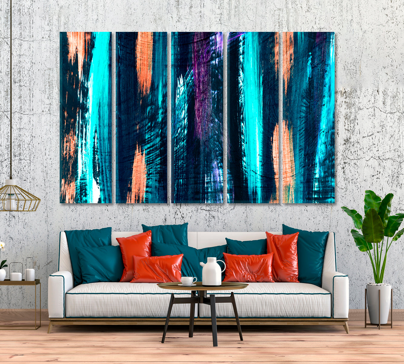 Creative Abstract Colorful Stripes Canvas Print ArtLexy 5 Panels 36"x24" inches 