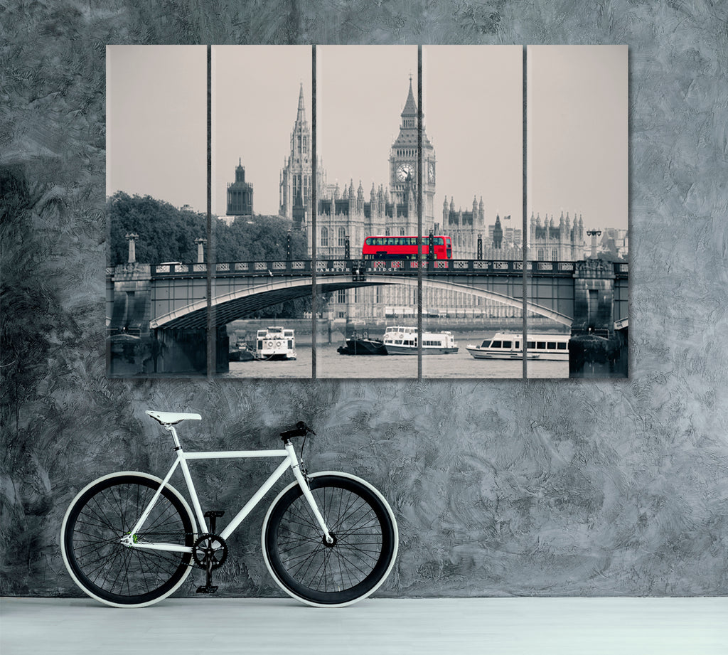 Lambeth Bridge with Red Bus London Canvas Print ArtLexy 5 Panels 36"x24" inches 