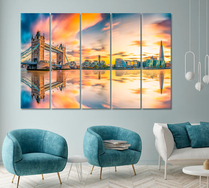 Tower Bridge at Sunset London Canvas Print ArtLexy 5 Panels 36"x24" inches 