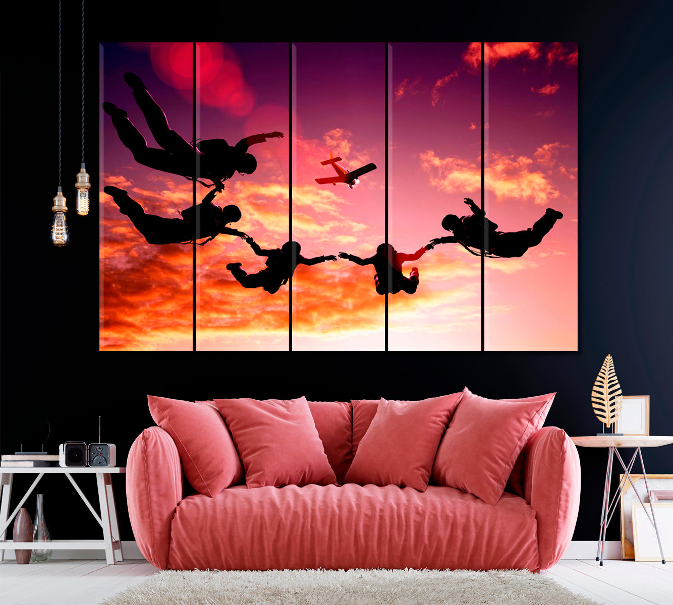 Skydivers in Sky Canvas Print ArtLexy 5 Panels 36"x24" inches 