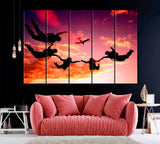 Skydivers in Sky Canvas Print ArtLexy 5 Panels 36"x24" inches 