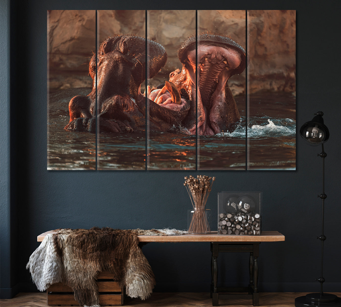 Hippos Canvas Print ArtLexy 5 Panels 36"x24" inches 