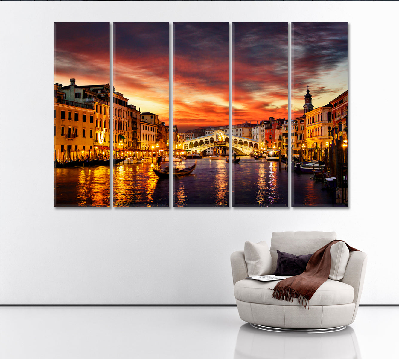Grand Canal and Rialto Bridge Venice Italy Canvas Print ArtLexy 5 Panels 36"x24" inches 
