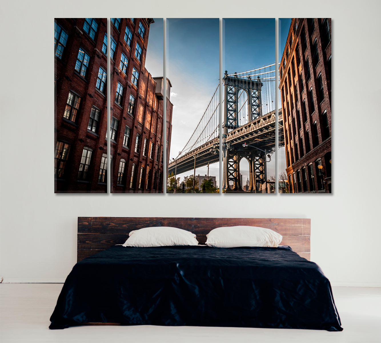 Manhattan Bridge Seen from Narrow Alley Canvas Print ArtLexy 5 Panels 36"x24" inches 