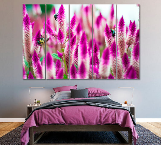 Celosia Flowers Canvas Print ArtLexy 5 Panels 36"x24" inches 