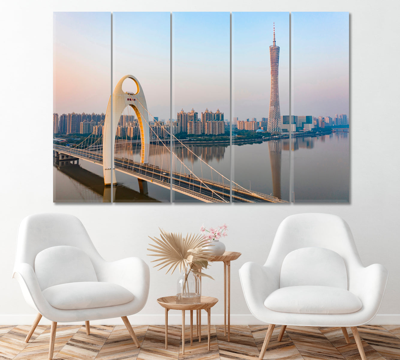 Guangzhou Cityscape and Pearl River Canvas Print ArtLexy 5 Panels 36"x24" inches 
