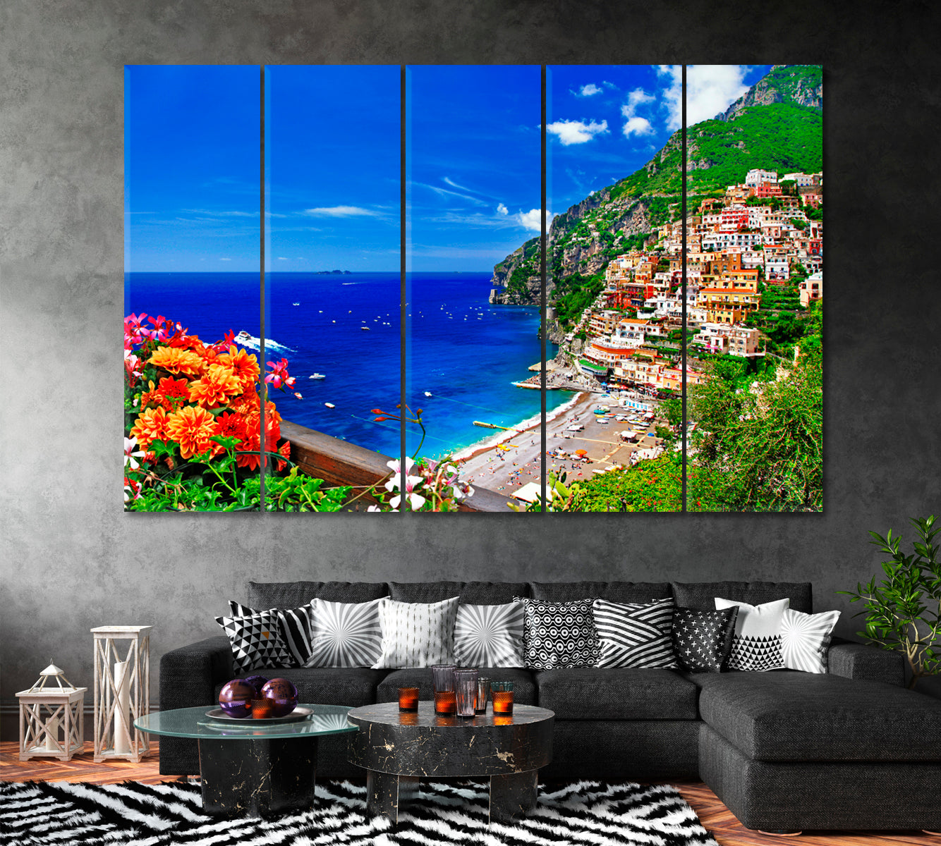 Amalfi Coast Italy Canvas Print ArtLexy 5 Panels 36"x24" inches 