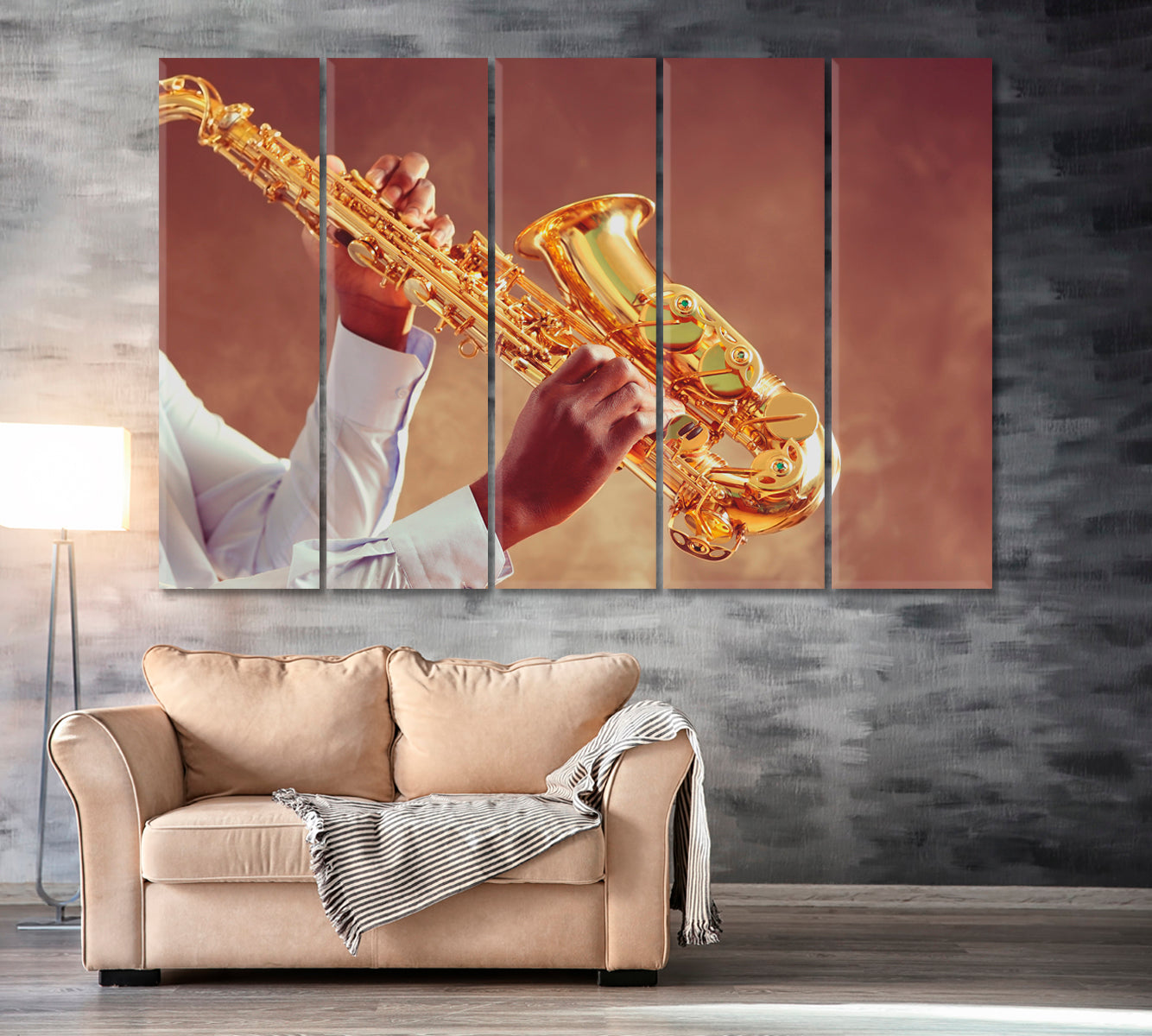 African American Jazz Musician Playing Saxophone Canvas Print ArtLexy 5 Panels 36"x24" inches 