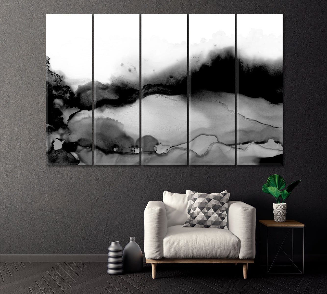 Abstract Black and White Canvas Print ArtLexy 5 Panels 36"x24" inches 