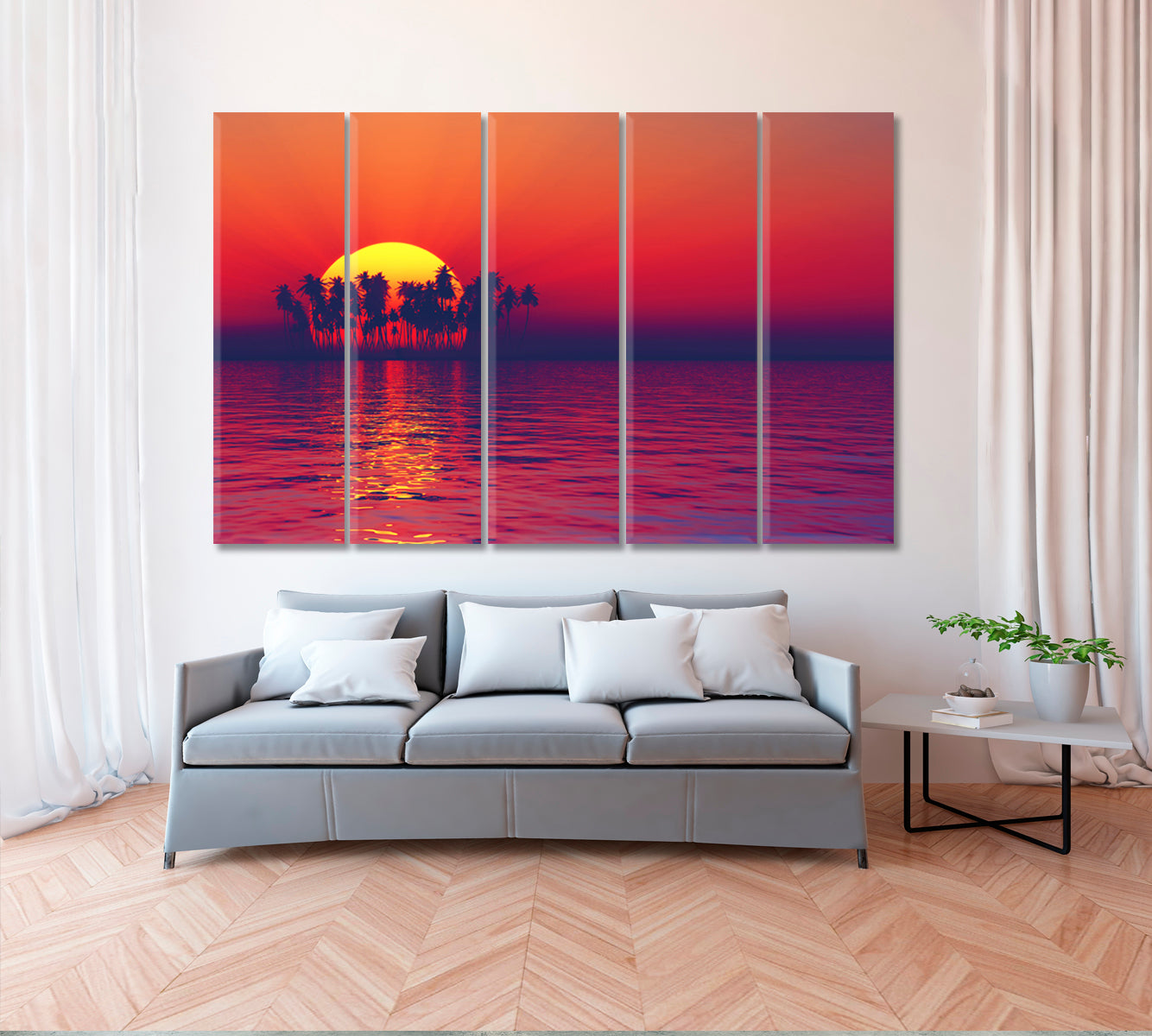 Tropical Island Sunset Canvas Print ArtLexy 5 Panels 36"x24" inches 