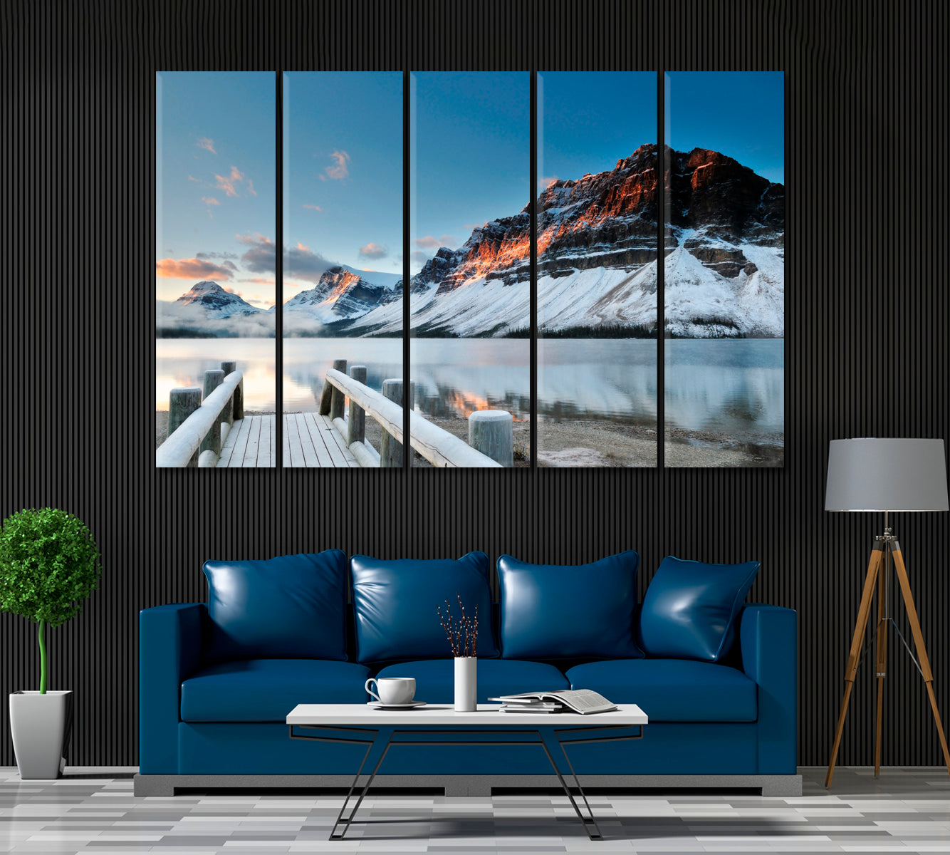 Bow Lake with Wooden Pier in Banff National Park Alberta Canvas Print ArtLexy 5 Panels 36"x24" inches 