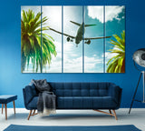Plane over Palm Trees Canvas Print ArtLexy 5 Panels 36"x24" inches 