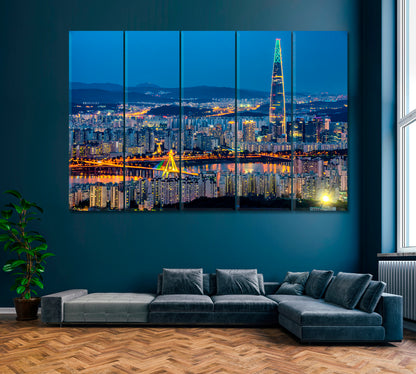 Seoul Night Cityscape South Korea Canvas Print ArtLexy 5 Panels 36"x24" inches 