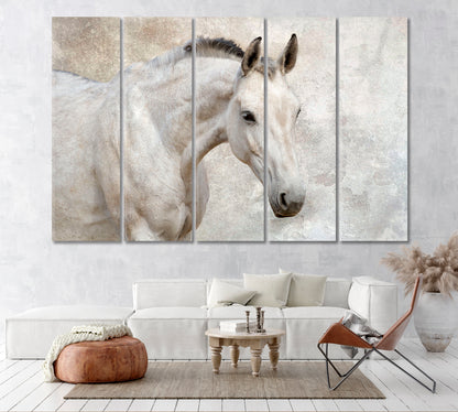 Beautiful White Horse Canvas Print ArtLexy 5 Panels 36"x24" inches 