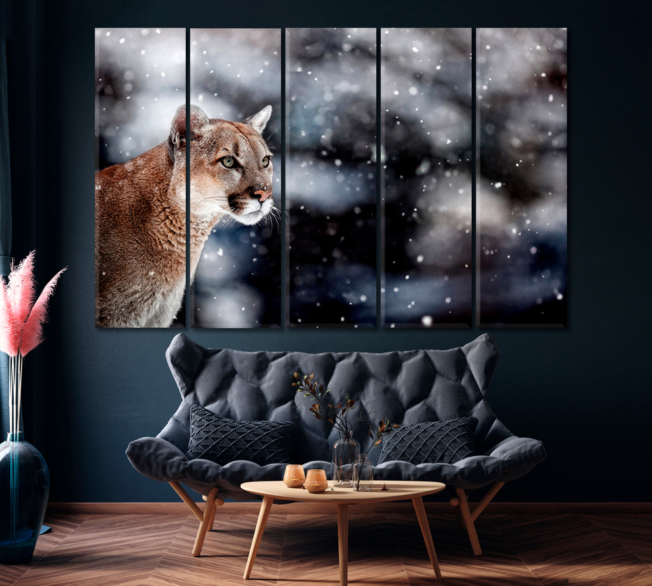 Cougar Mountain Lion Canvas Print ArtLexy 5 Panels 36"x24" inches 
