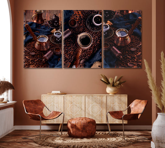 Set of 3 Turkish Coffee Canvas Print ArtLexy 3 Panels 48”x24” inches 