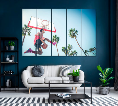 Basketball Player Making a Dunk Canvas Print ArtLexy 5 Panels 36"x24" inches 