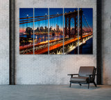 Brooklyn Bridge Manhattan New York Canvas Print ArtLexy 5 Panels 36"x24" inches 