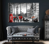 London in Black and White Canvas Print ArtLexy 5 Panels 36"x24" inches 