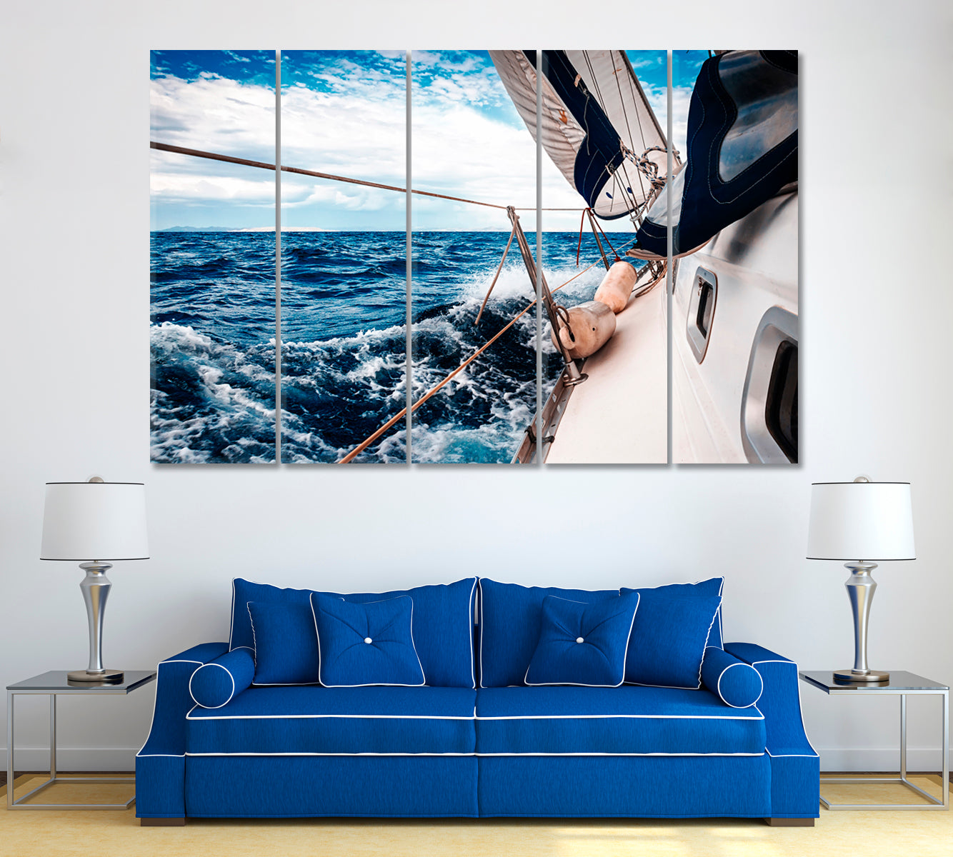 Sailing Yacht at Sea Canvas Print ArtLexy 5 Panels 36"x24" inches 