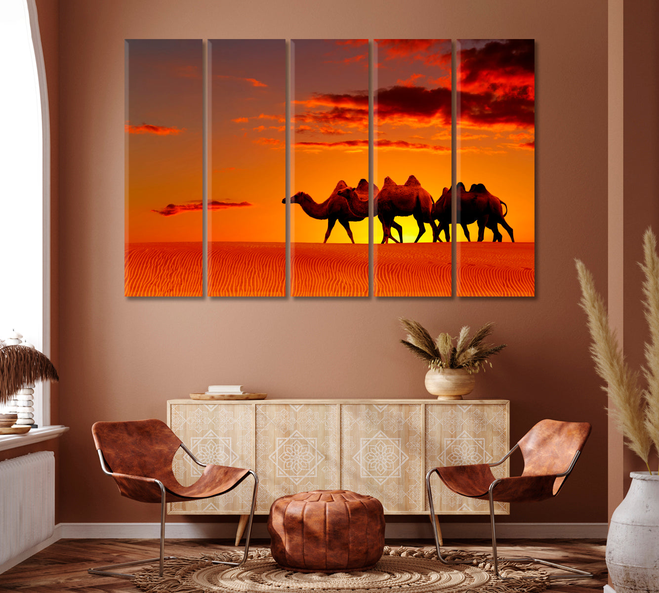 Camels in Desert at Sunset Canvas Print ArtLexy   