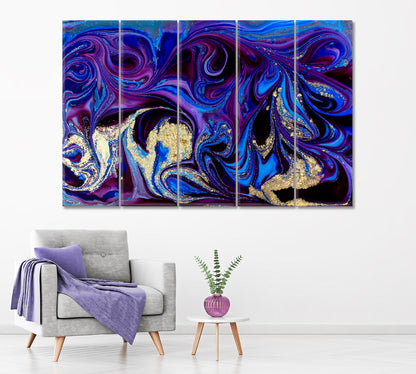 Abstract Blue Marble Swirl Canvas Print ArtLexy 5 Panels 36"x24" inches 
