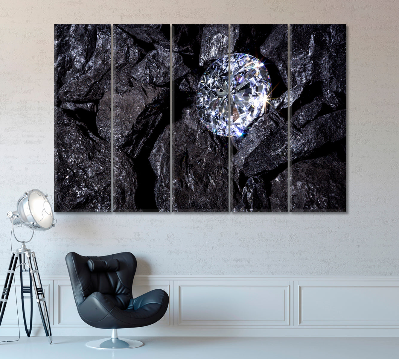 Diamond Among Pieces of Coal Canvas Print ArtLexy 5 Panels 36"x24" inches 