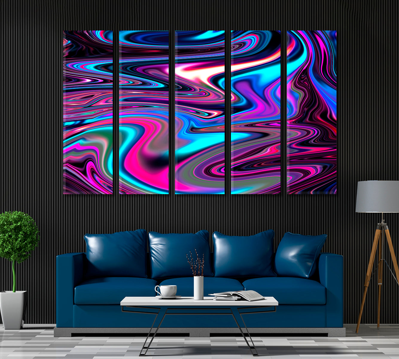 Abstract Neon Holographic Metal Canvas Print ArtLexy 5 Panels 36"x24" inches 