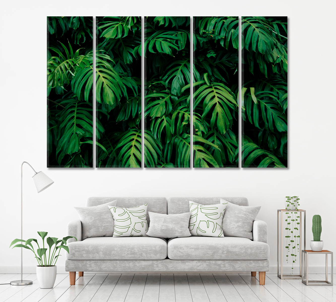 Green Leaves of Monstera Philodendron Plant Canvas Print ArtLexy 5 Panels 36"x24" inches 