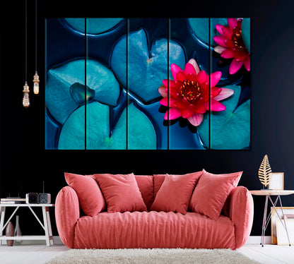 Red lotus Water Lily Canvas Print ArtLexy 5 Panels 36"x24" inches 