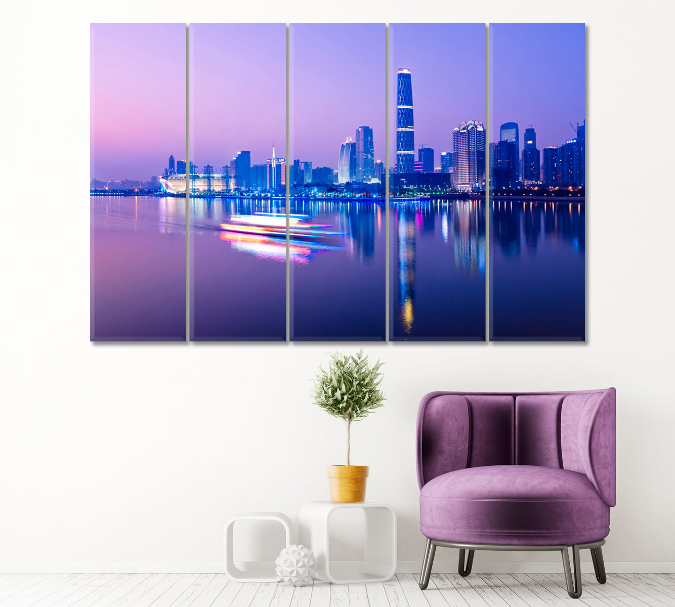 Financial District and Zhujiang River Guangzhou Canvas Print ArtLexy 5 Panels 36"x24" inches 